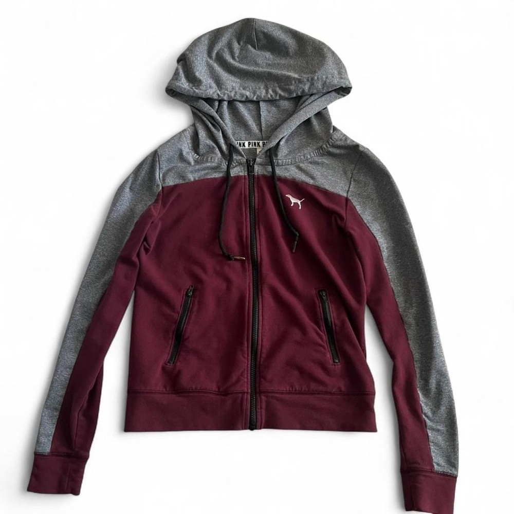Victoria's Secret PINK Maroon & Gray Zip Hoodie Jacket
